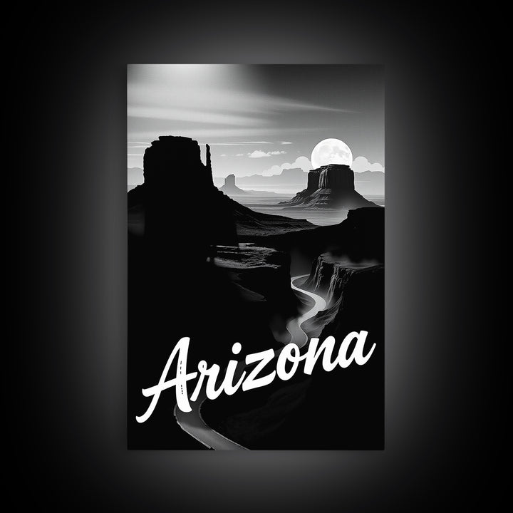 Arizona Travel Poster, Framed Canvas Print, Black And White Travel Art, Arizona Poster Print, Mid Century Wall Art, City Travel Prints