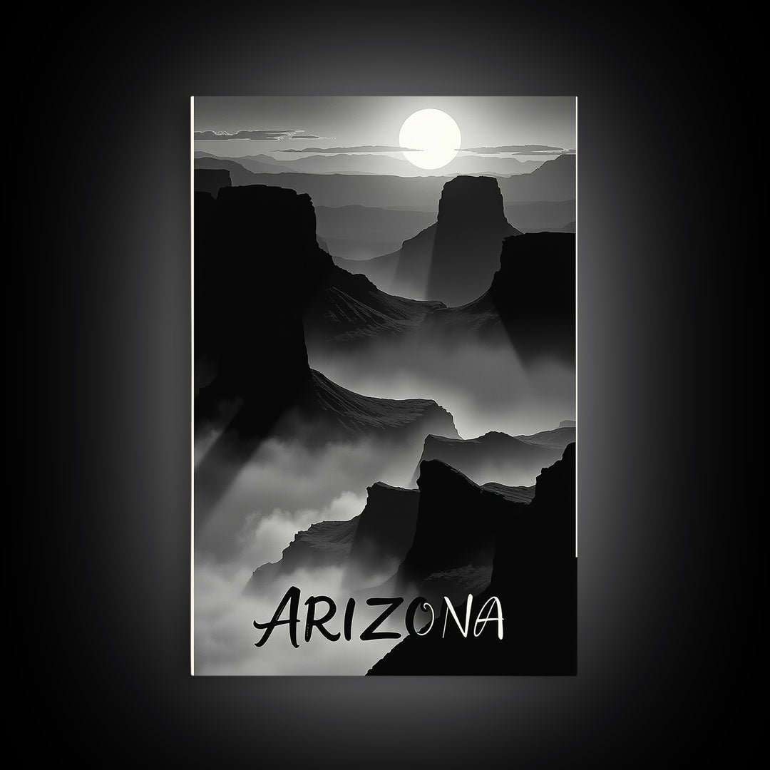 Arizona Travel Poster, Canvas Print, Black And White Travel Art, Arizona City Art, Travel Art, Watercolor Urban Skyline, Travel Print