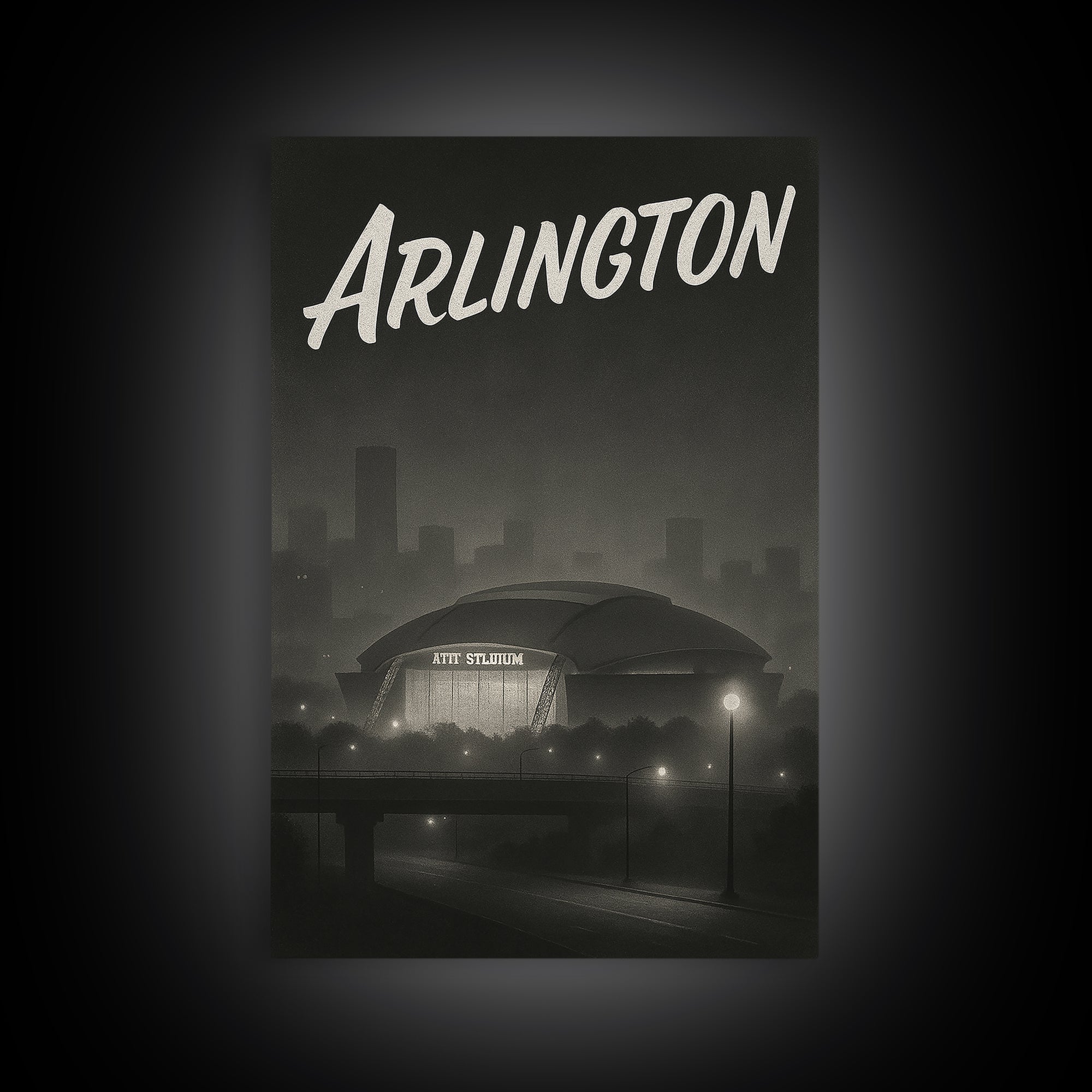 Arlington Texas Travel Poster, Canvas Print, Black And White Travel Art, Arlington Wall Art, Vintage Travel Art, Gift For Travelers