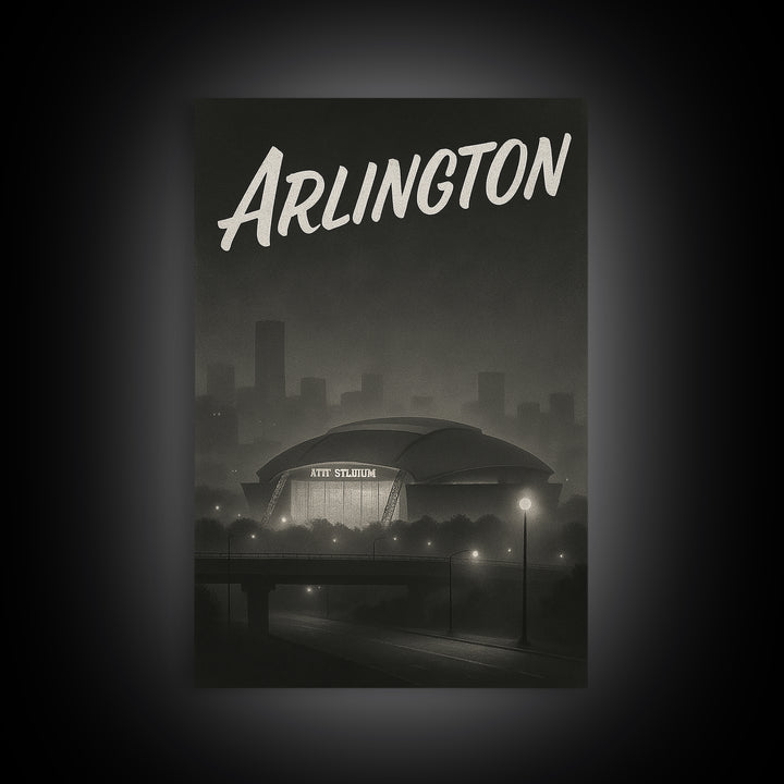 Arlington Texas Travel Poster, Canvas Print, Black And White Travel Art, Arlington Wall Art, Vintage Travel Art, Gift For Travelers