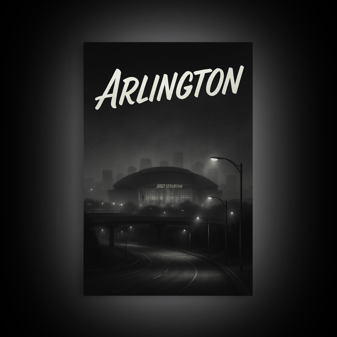 Arlington Travel Poster, Framed Canvas Print, Black And White Travel Art, Arlington Poster Print, Wanderlust Decor, Travel Poster Art
