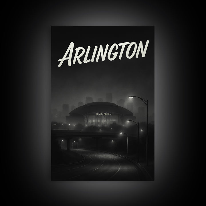 Arlington Travel Poster, Framed Canvas Print, Black And White Travel Art, Arlington Poster Print, Wanderlust Decor, Travel Poster Art
