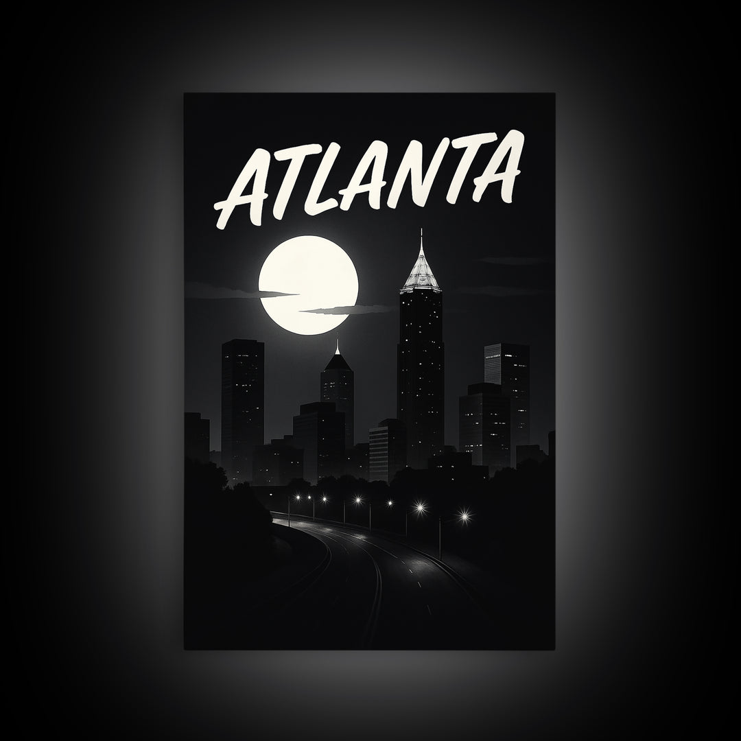 Atlanta Georgia Travel Poster, Canvas Print, Dark Moody City Wall Art, Atlanta Print, Travel Wall Art, Travel Poster Set, Office Decor