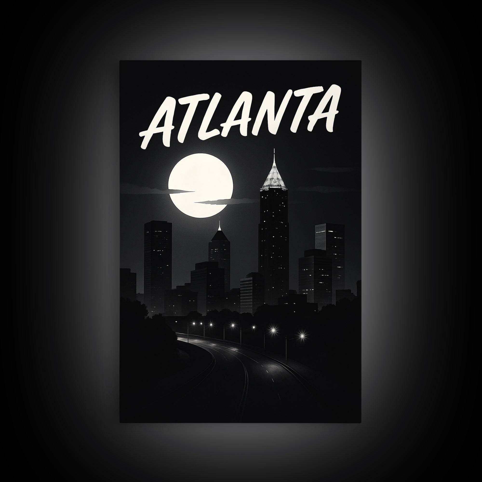 Atlanta Georgia Travel Poster, Canvas Print, Dark Moody City Wall Art, Atlanta Print, Travel Wall Art, Travel Poster Set, Office Decor
