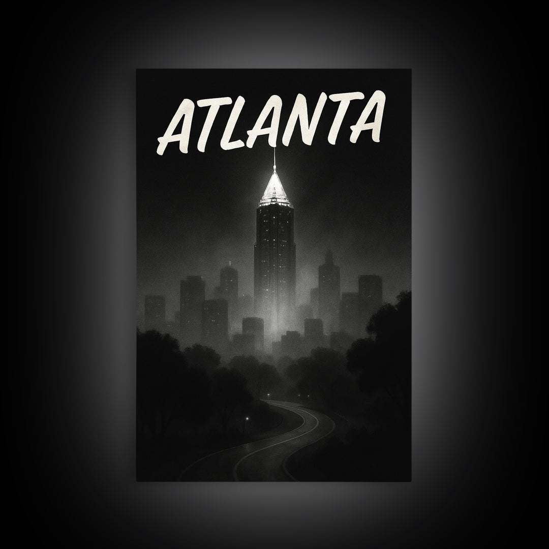Atlanta Travel Poster, Framed Canvas Print, Night Street Poster Art, Atlanta Wall Art, Vintage Travel Print, Travel Art Print, Design 2