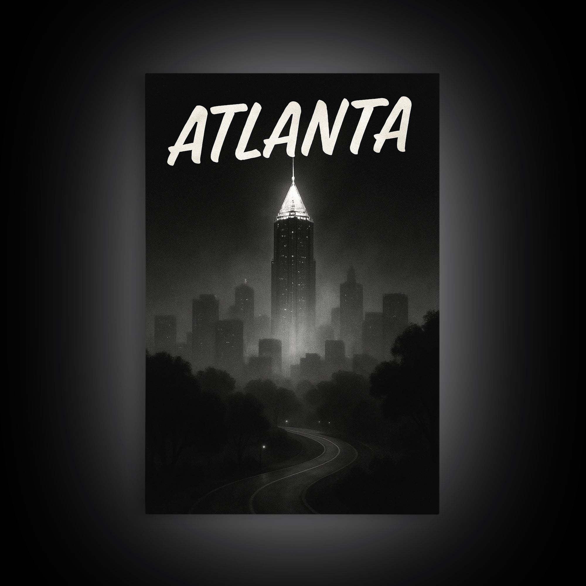 Atlanta Travel Poster, Framed Canvas Print, Night Street Poster Art, Atlanta Wall Art, Vintage Travel Print, Travel Art Print, Design 2