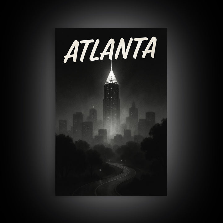 Atlanta Travel Poster, Framed Canvas Print, Night Street Poster Art, Atlanta Wall Art, Vintage Travel Print, Travel Art Print, Design 2