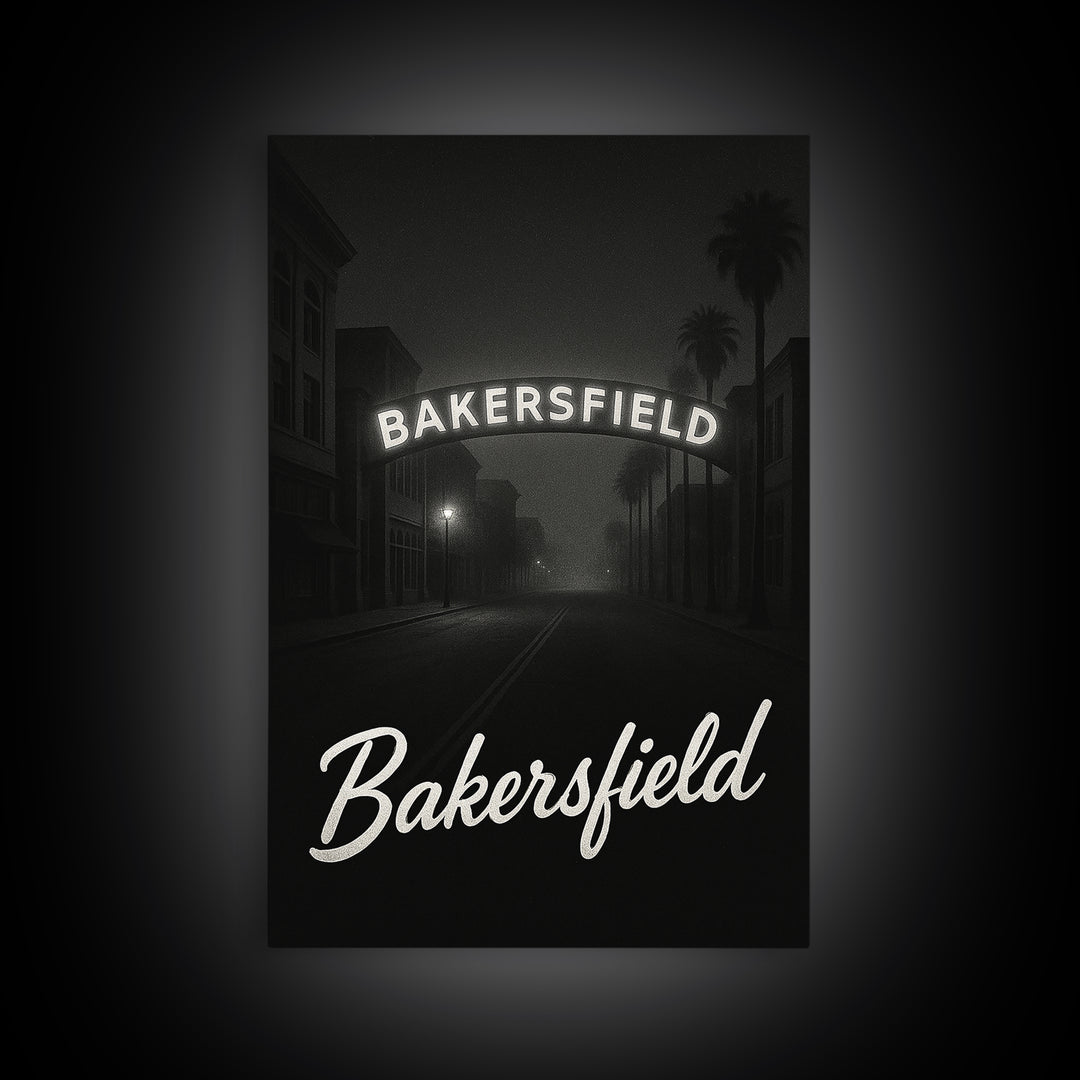 Bakersfield Travel Poster, Canvas Print, Vintage Noir Poster Art, Bakersfield Art Print, Travel Poster Set, City Travel Prints