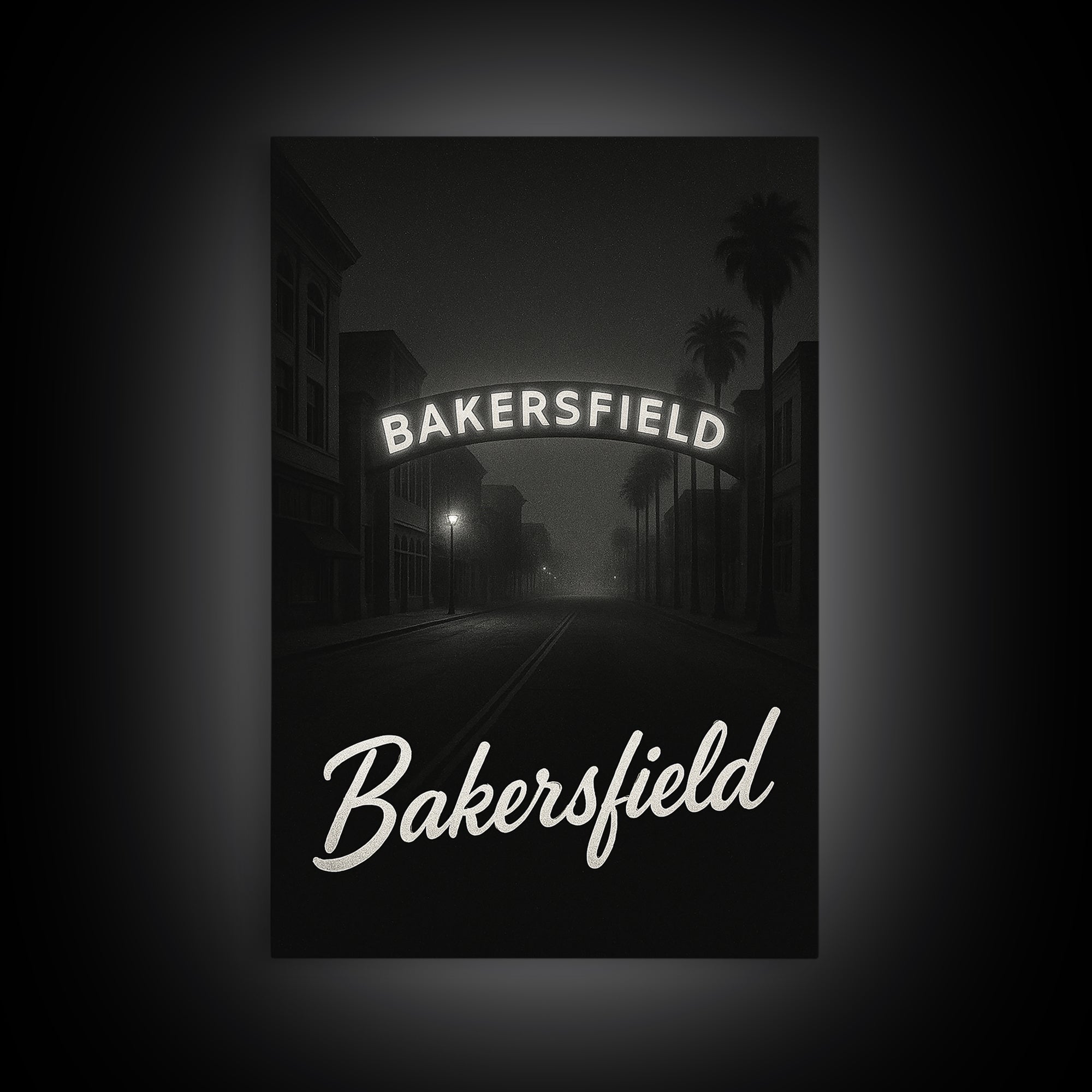 Bakersfield Travel Poster, Canvas Print, Vintage Noir Poster Art, Bakersfield Art Print, Travel Poster Set, City Travel Prints