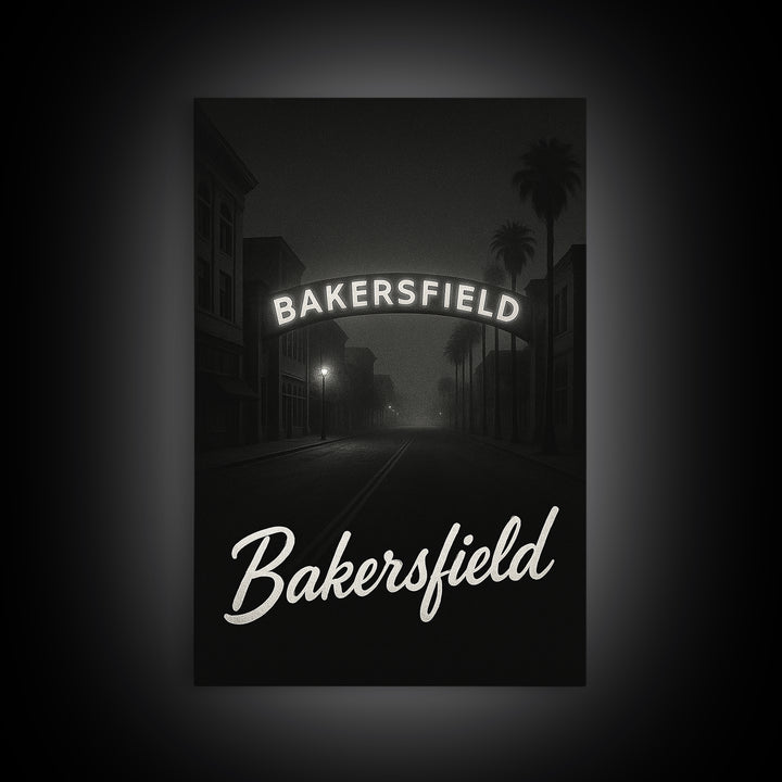 Bakersfield Travel Poster, Canvas Print, Vintage Noir Poster Art, Bakersfield Art Print, Travel Poster Set, City Travel Prints