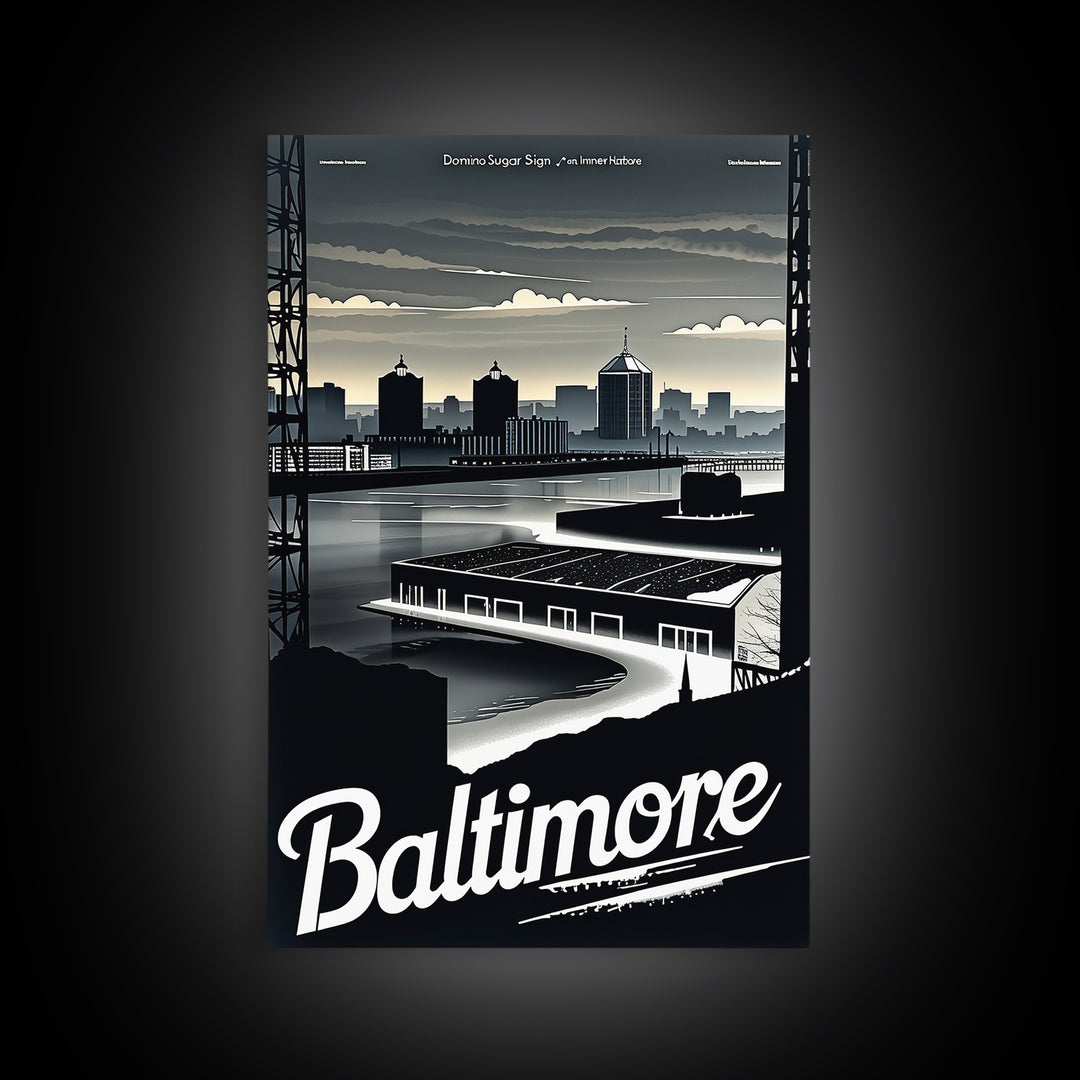 Baltimore Travel Poster, Framed Canvas Print, Black And White Travel Art, Baltimore Poster Print, Retro Travel Print, Home Office Decor