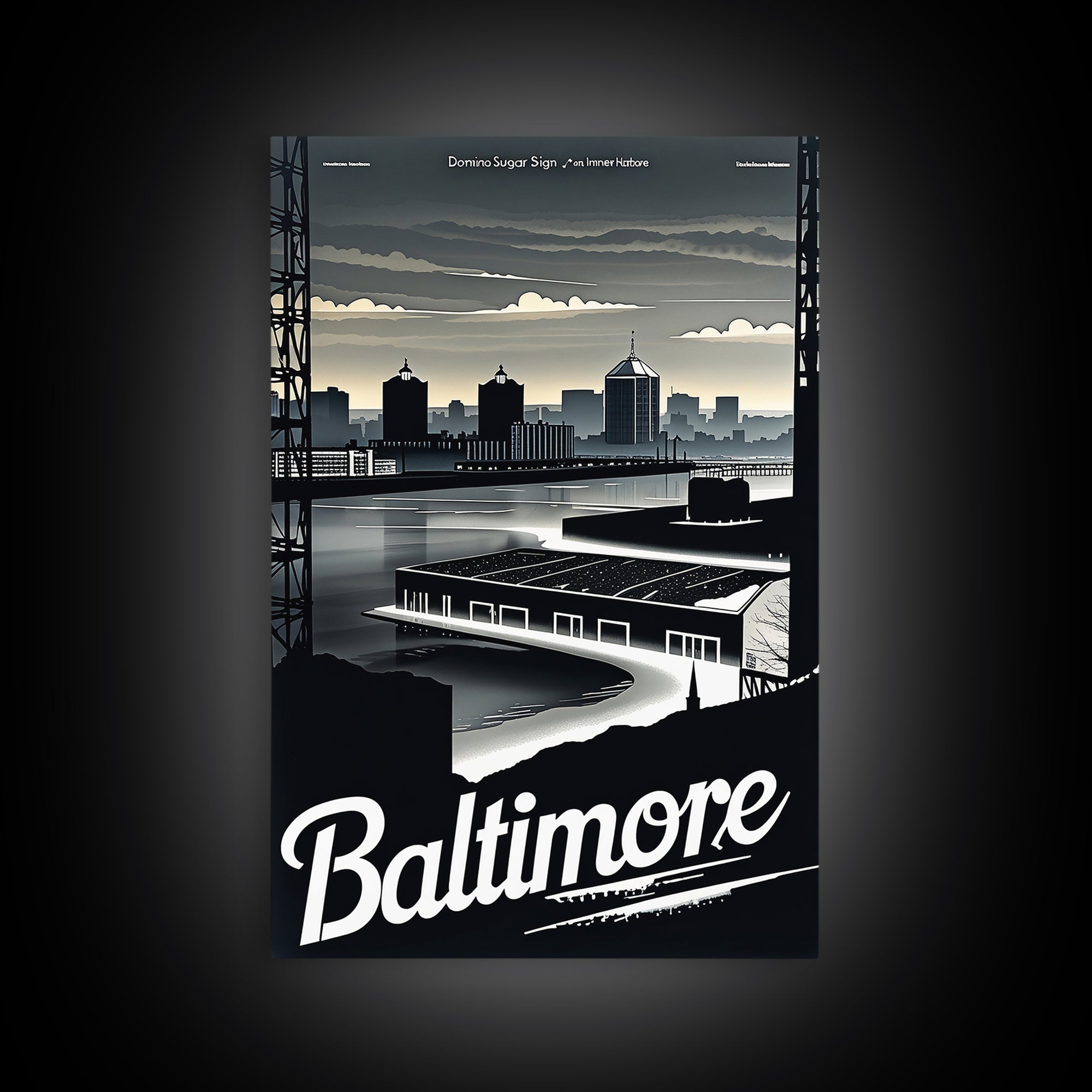 Baltimore Travel Poster, Framed Canvas Print, Black And White Travel Art, Baltimore Poster Print, Retro Travel Print, Home Office Decor