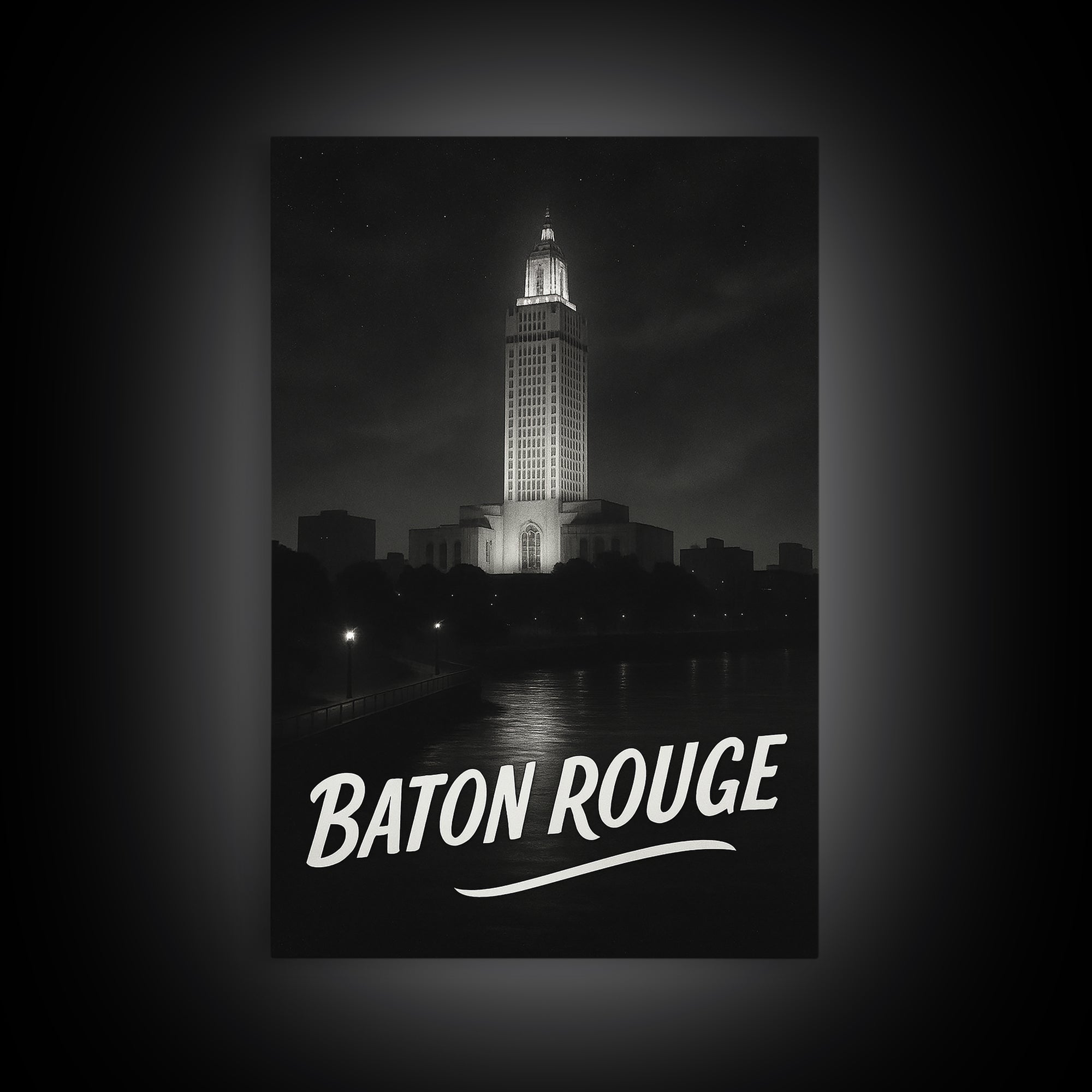 Baton Rouge Louisiana Travel Poster, Canvas Print, Black And White Travel Art, Baton Rouge Travel Art, Vintage City Art, City Travel Prints