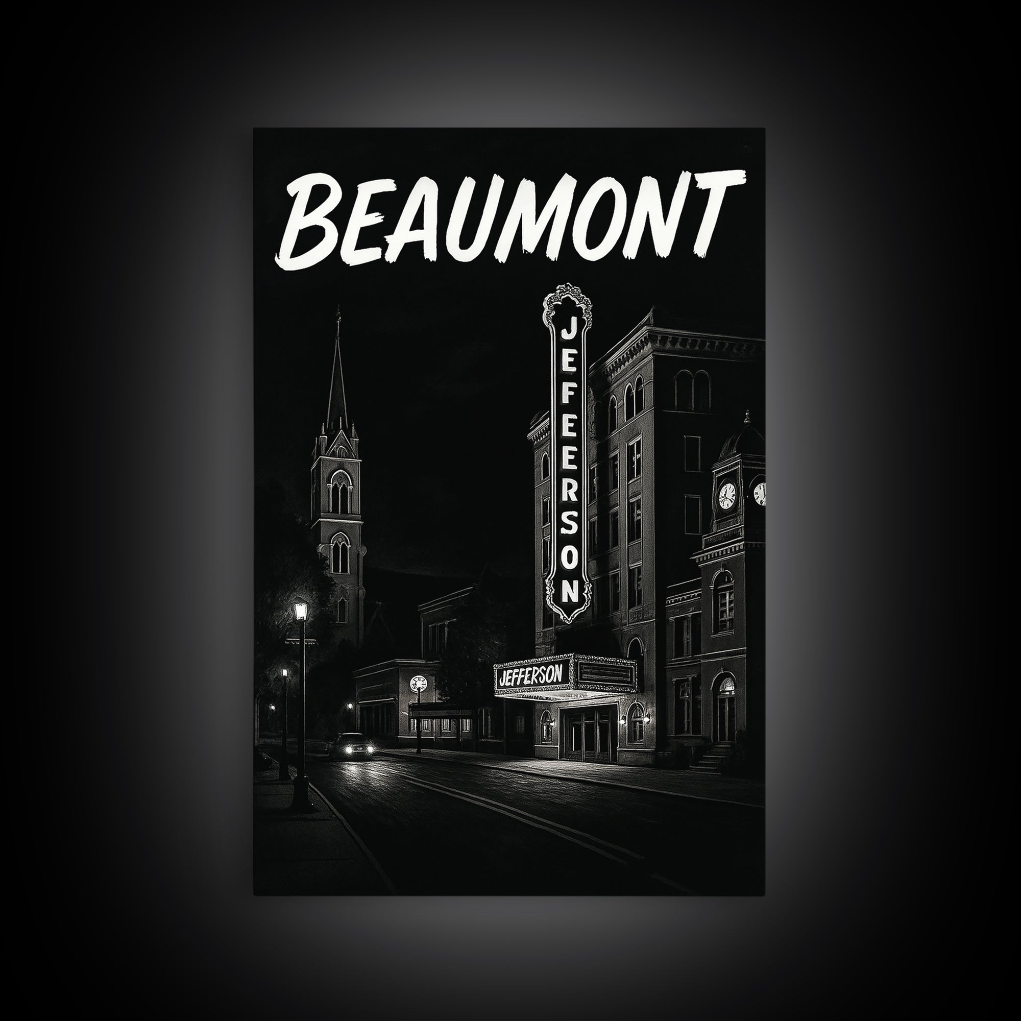Beaumont Travel Poster, Framed Canvas Print, Dark Moody City Wall Art, Beaumont City Art, Eclectic Wall Decor, Living Room Wall Art