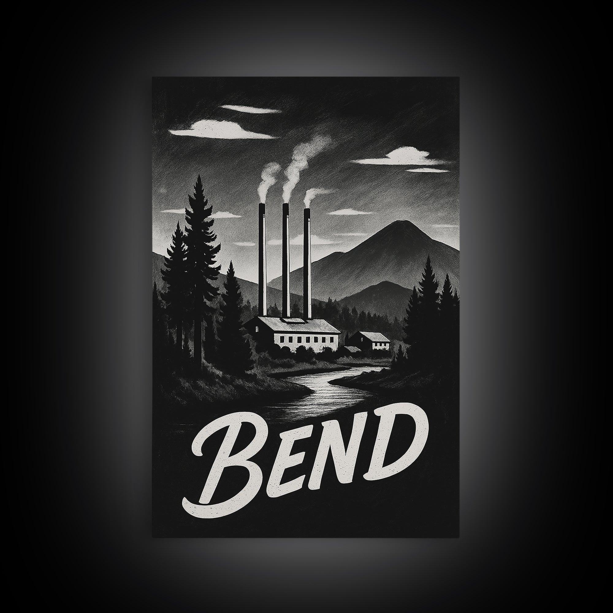Bend Oregon Travel Poster, Canvas Print, Vintage Noir Poster Art, Bend City Art, Fine Art Print, Vintage Travel Print, Vintage City Poster
