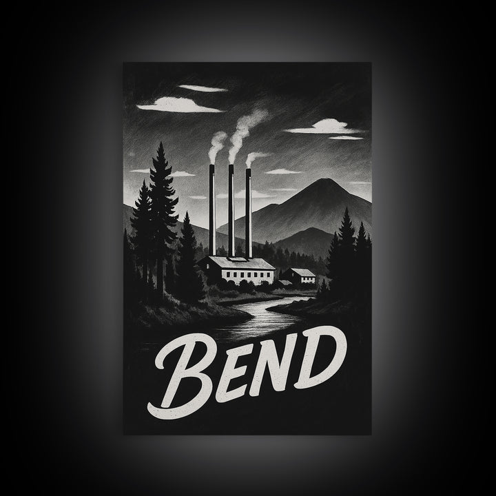 Bend Oregon Travel Poster, Canvas Print, Vintage Noir Poster Art, Bend City Art, Fine Art Print, Vintage Travel Print, Vintage City Poster