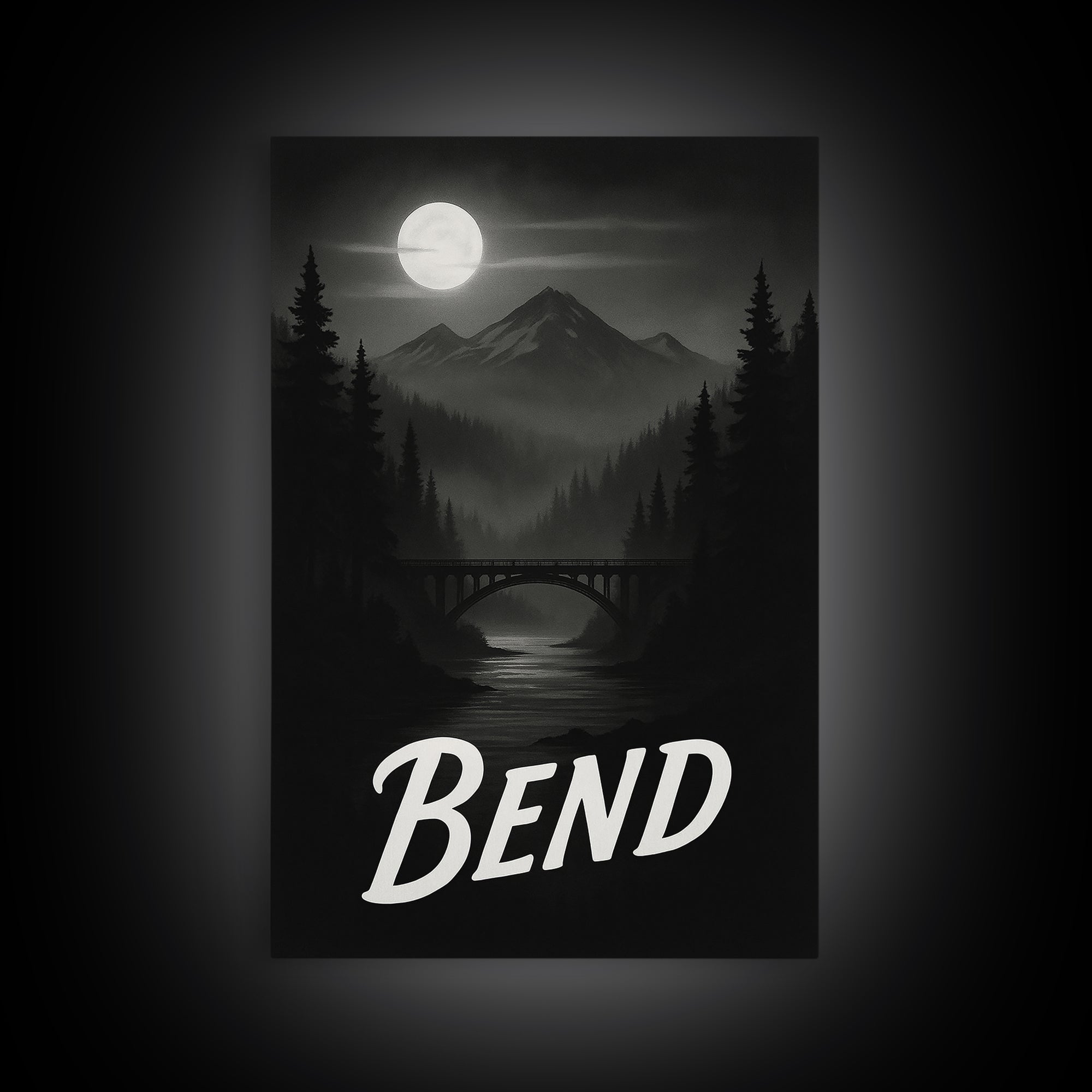 Bend Travel Poster, Canvas Print, Black And White Travel Art, Bend Travel Art, Travel Wall Decor, City Travel Prints, Gift For Travelers