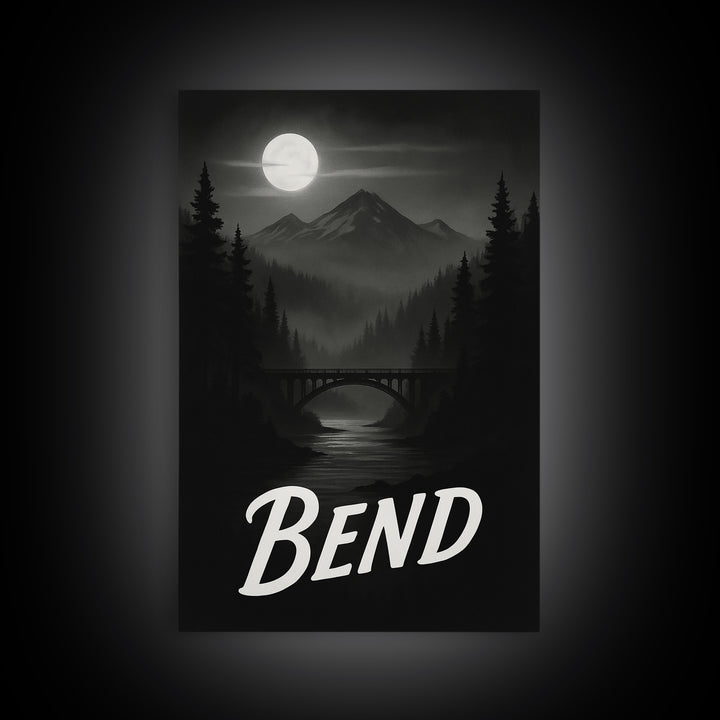 Bend Travel Poster, Canvas Print, Black And White Travel Art, Bend Travel Art, Travel Wall Decor, City Travel Prints, Gift For Travelers