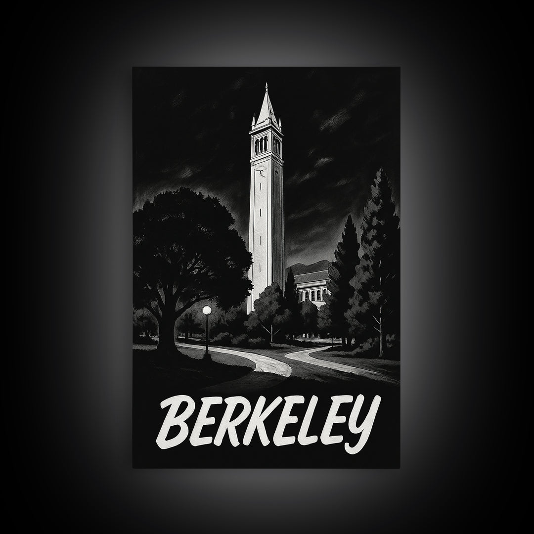 Berkeley Travel Poster, Canvas Print, Night Street Poster Art, Berkeley Wall Art, Home Office Decor, Travel Wall Decor, Gift For Travelers