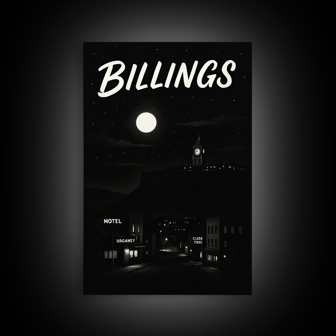 Billigns Travel Poster, Framed Canvas Print, Night Street Poster Art, Billigns Travel Art, City Travel Prints, Living Room Wall Art