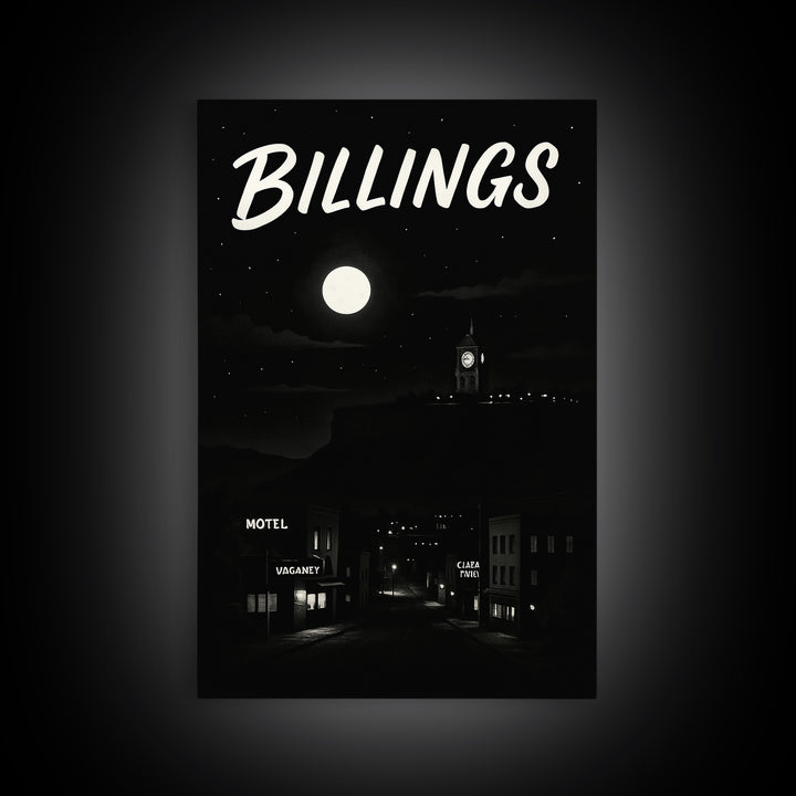 Billigns Travel Poster, Framed Canvas Print, Night Street Poster Art, Billigns Travel Art, City Travel Prints, Living Room Wall Art