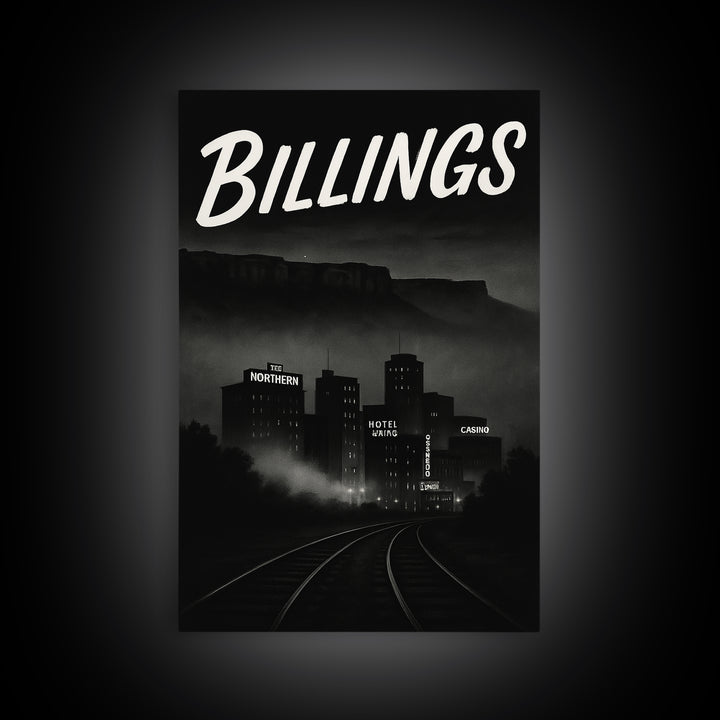 Billings Travel Poster, Canvas Print, Vintage Noir Poster Art, Billings Poster Print, Travel Wall Art, Mid Century Wall Art, Art Print