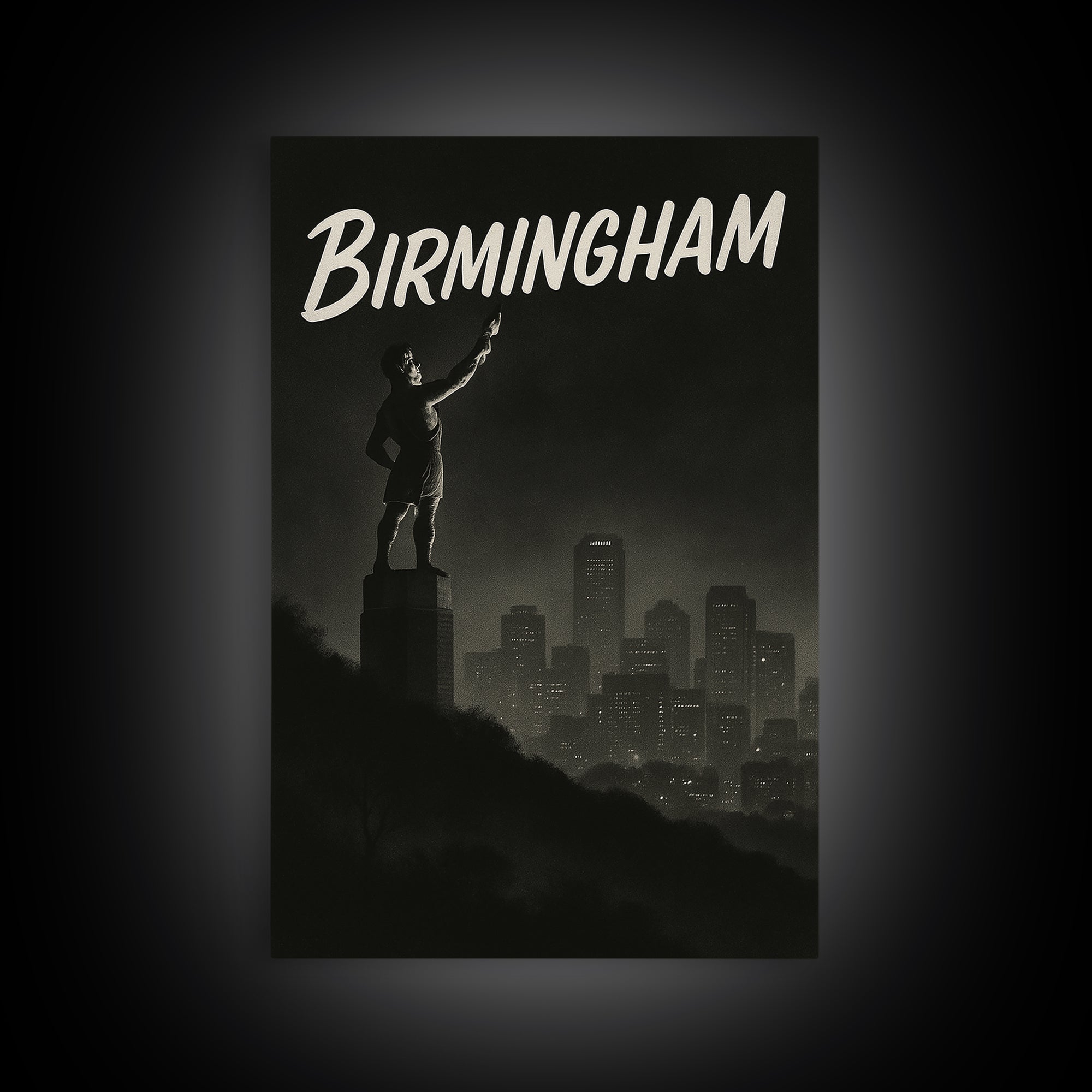 Birmingham Alabama Travel Poster, Canvas Print, Night Street Poster Art, Birmingham Wall Art, Mid Century Wall Art, Vintage Travel Print