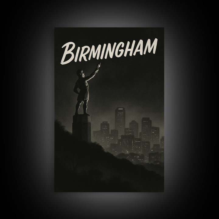 Birmingham Alabama Travel Poster, Canvas Print, Night Street Poster Art, Birmingham Wall Art, Mid Century Wall Art, Vintage Travel Print