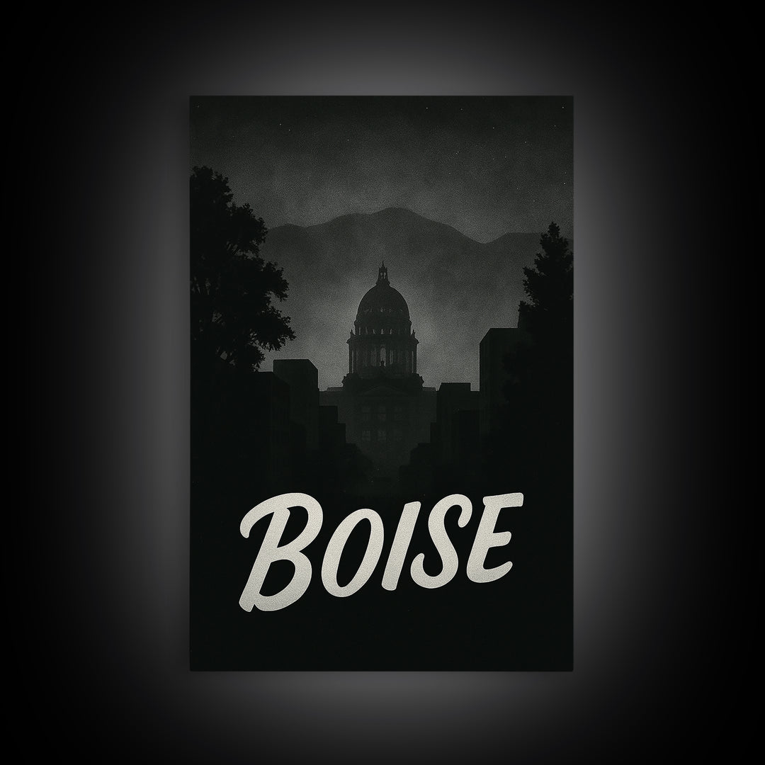 Boise Idaho Travel Poster, Canvas Print, Night Street Poster Art, Boise Wall Art, City Illustration, Travel Wall Art, Travel Wall Decor