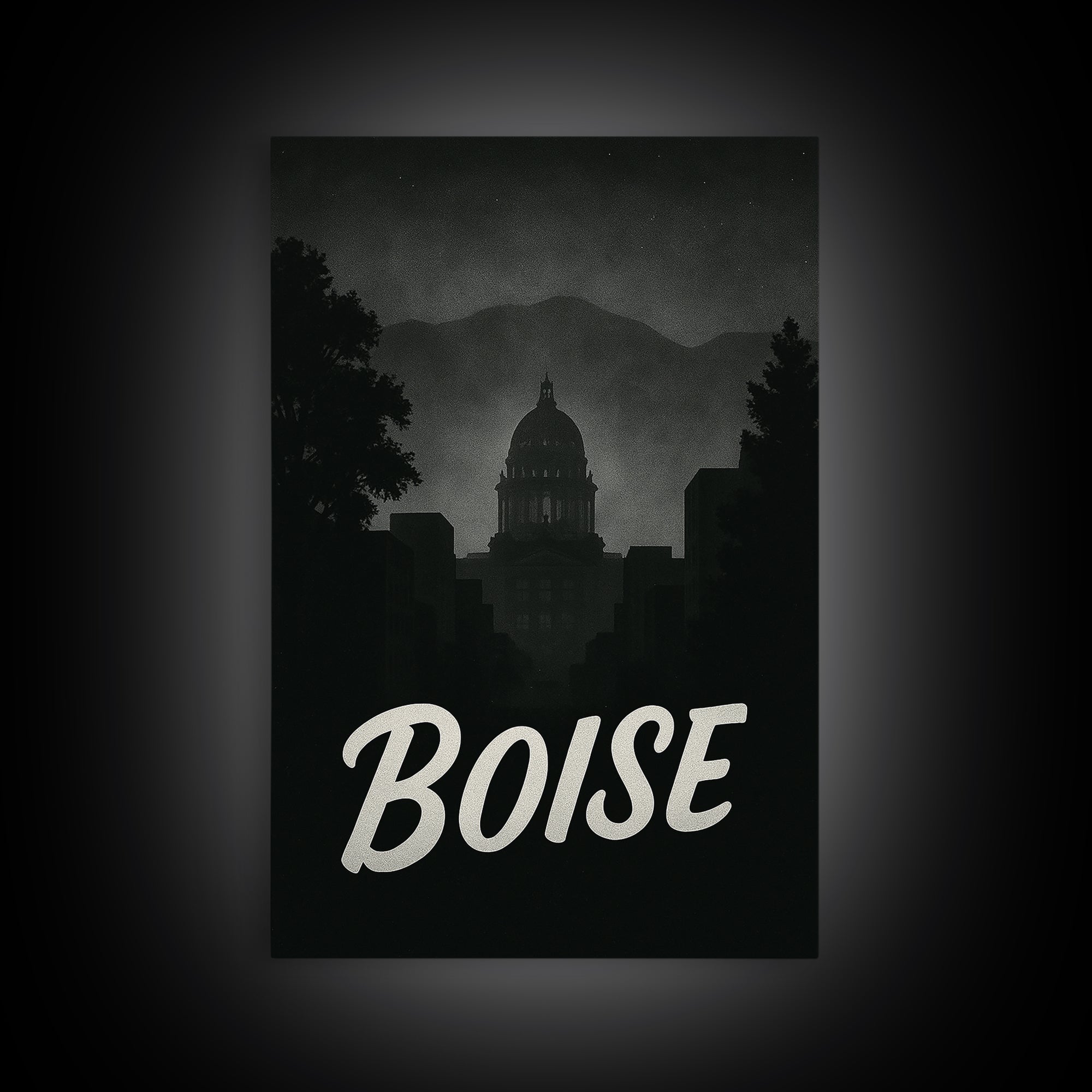 Boise Idaho Travel Poster, Canvas Print, Night Street Poster Art, Boise Wall Art, City Illustration, Travel Wall Art, Travel Wall Decor
