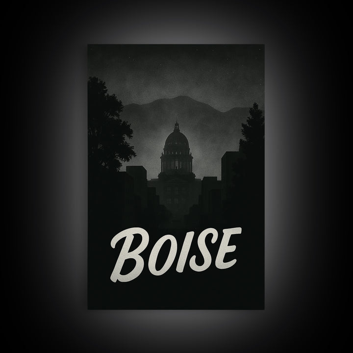 Boise Idaho Travel Poster, Canvas Print, Night Street Poster Art, Boise Wall Art, City Illustration, Travel Wall Art, Travel Wall Decor