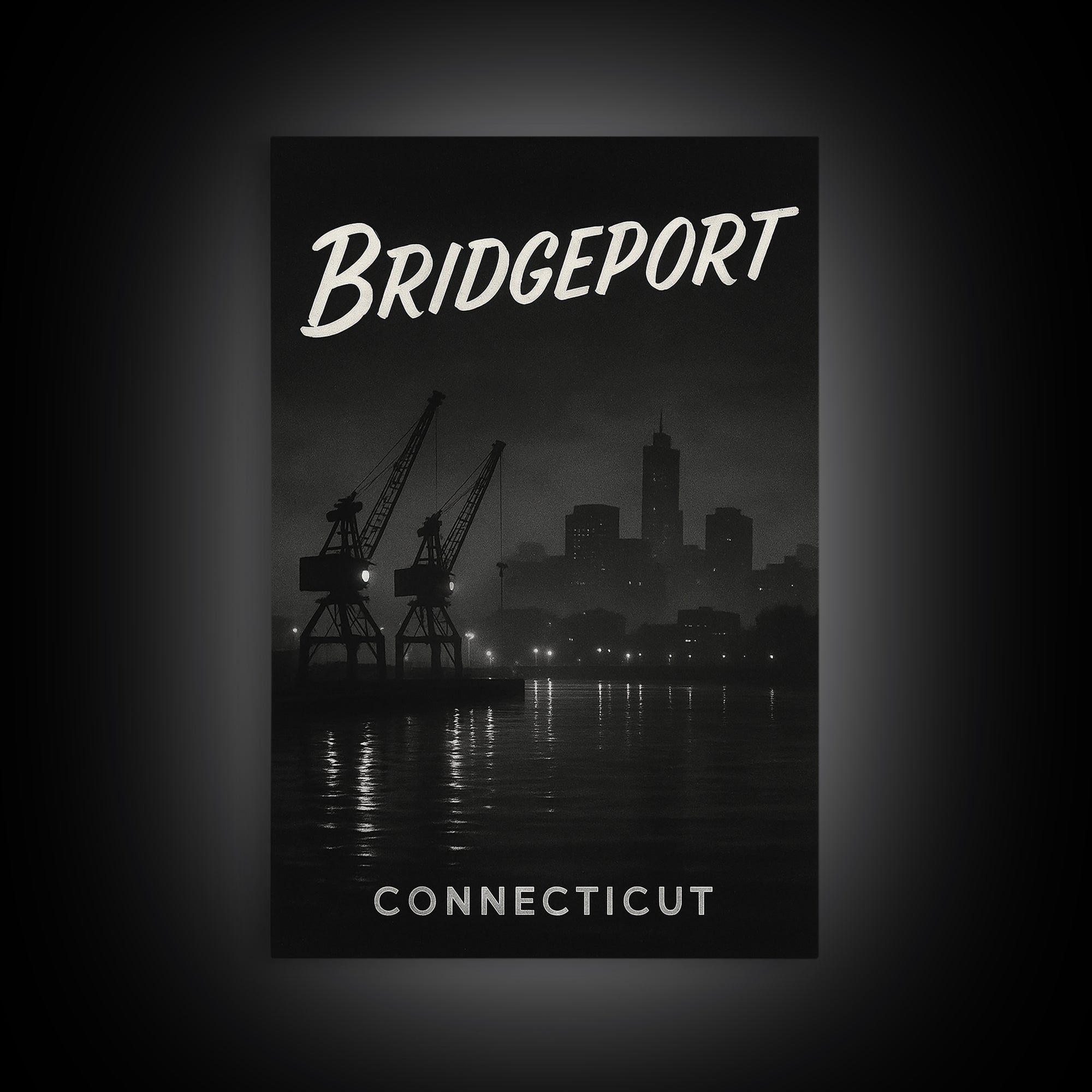 Bridgeport Connecticut Travel Poster, Canvas Print, Vintage Noir Poster Art, Bridgeport Travel Art, Living Room Wall Art, City Travel Prints