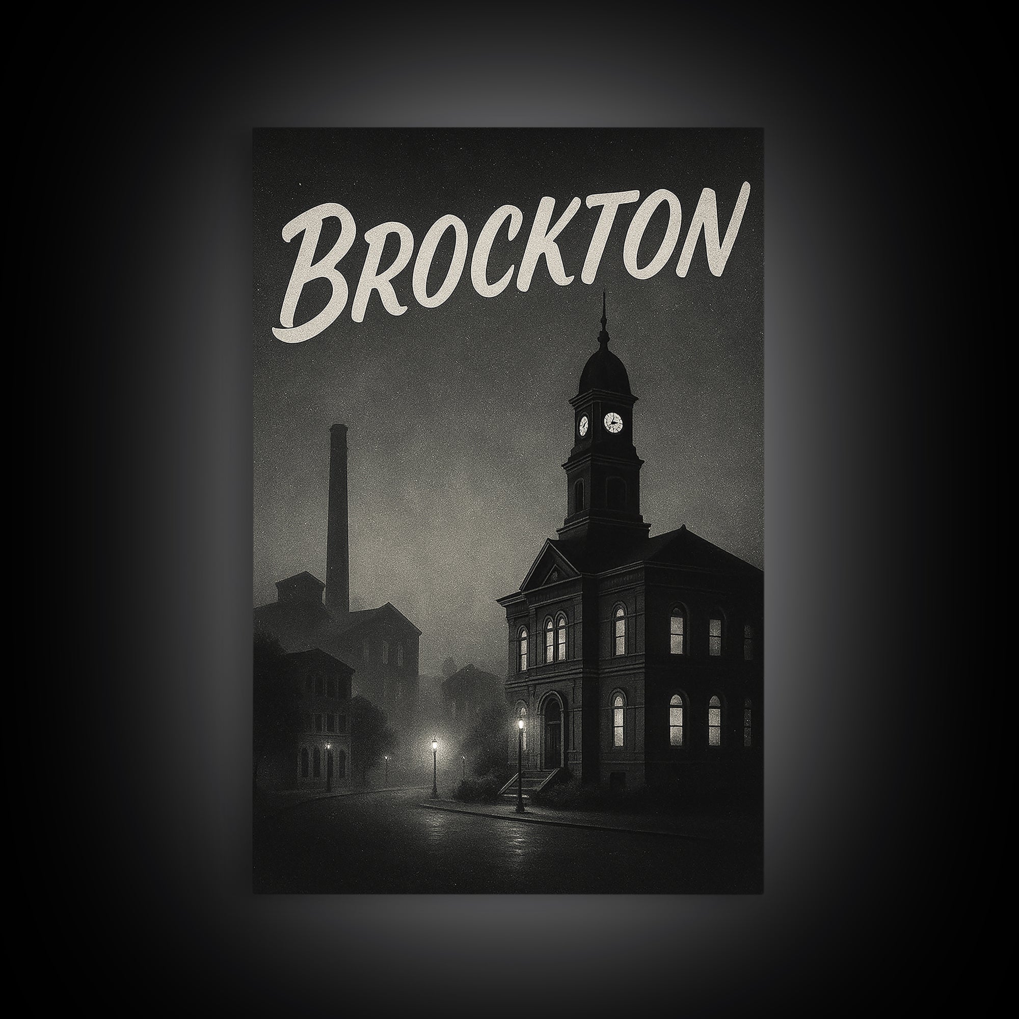 Brockton Massachusetts Travel Poster, Canvas Print, Vintage Noir Poster Art, Brockton City Art, Travel Prints, Travel Wall Art, Art Print