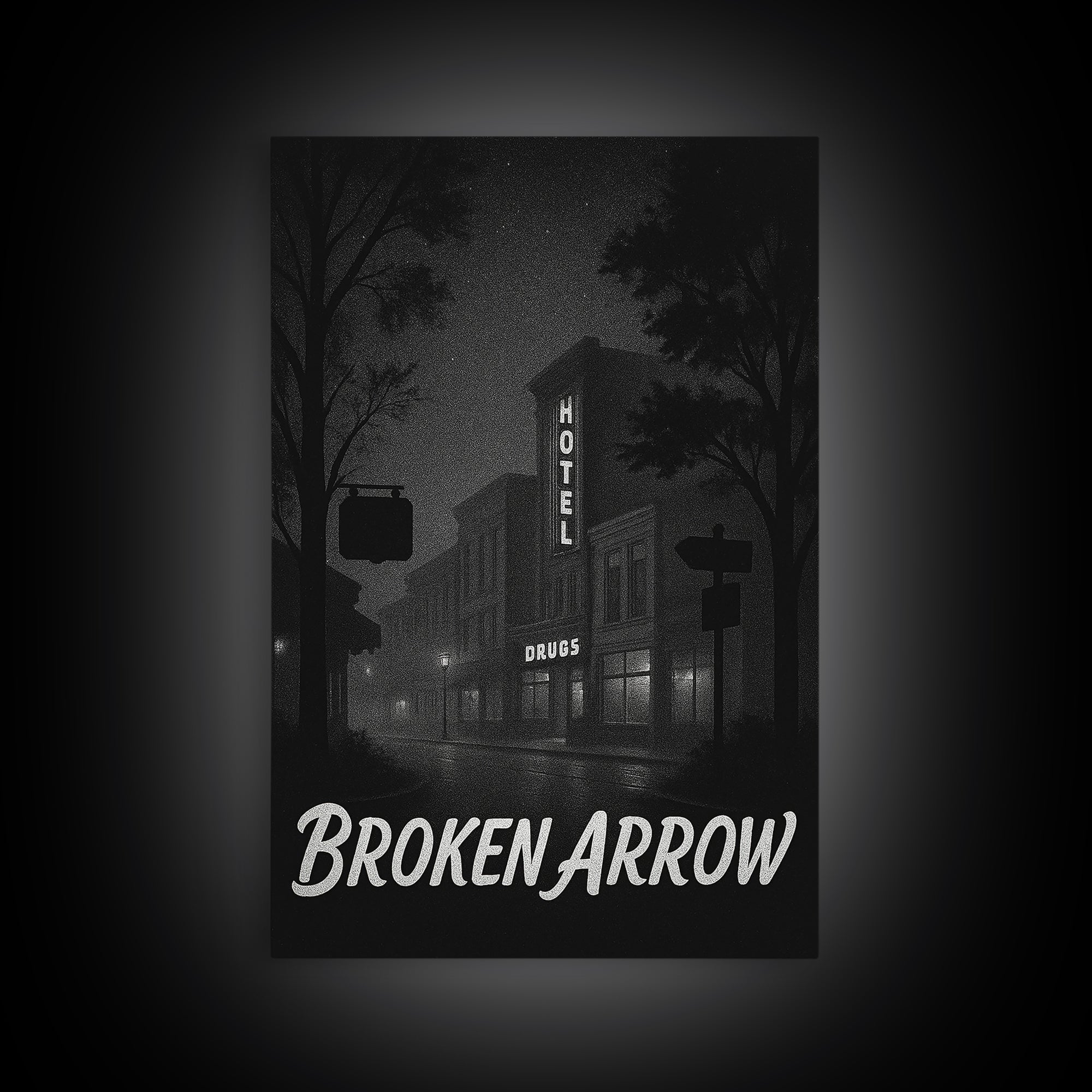 Broken Arrow Oklahoma Travel Poster, Canvas Print, Black And White Travel Art, Broken Arrow Wall Art, Travel Print, Vintage Travel Art