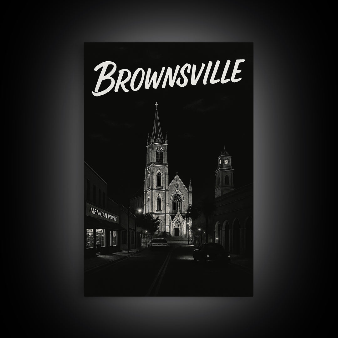 Brownsville Travel Poster, Canvas Print, Dark Moody City Wall Art, Brownsville Poster Print, Home Office Decor, Wanderlust Decor