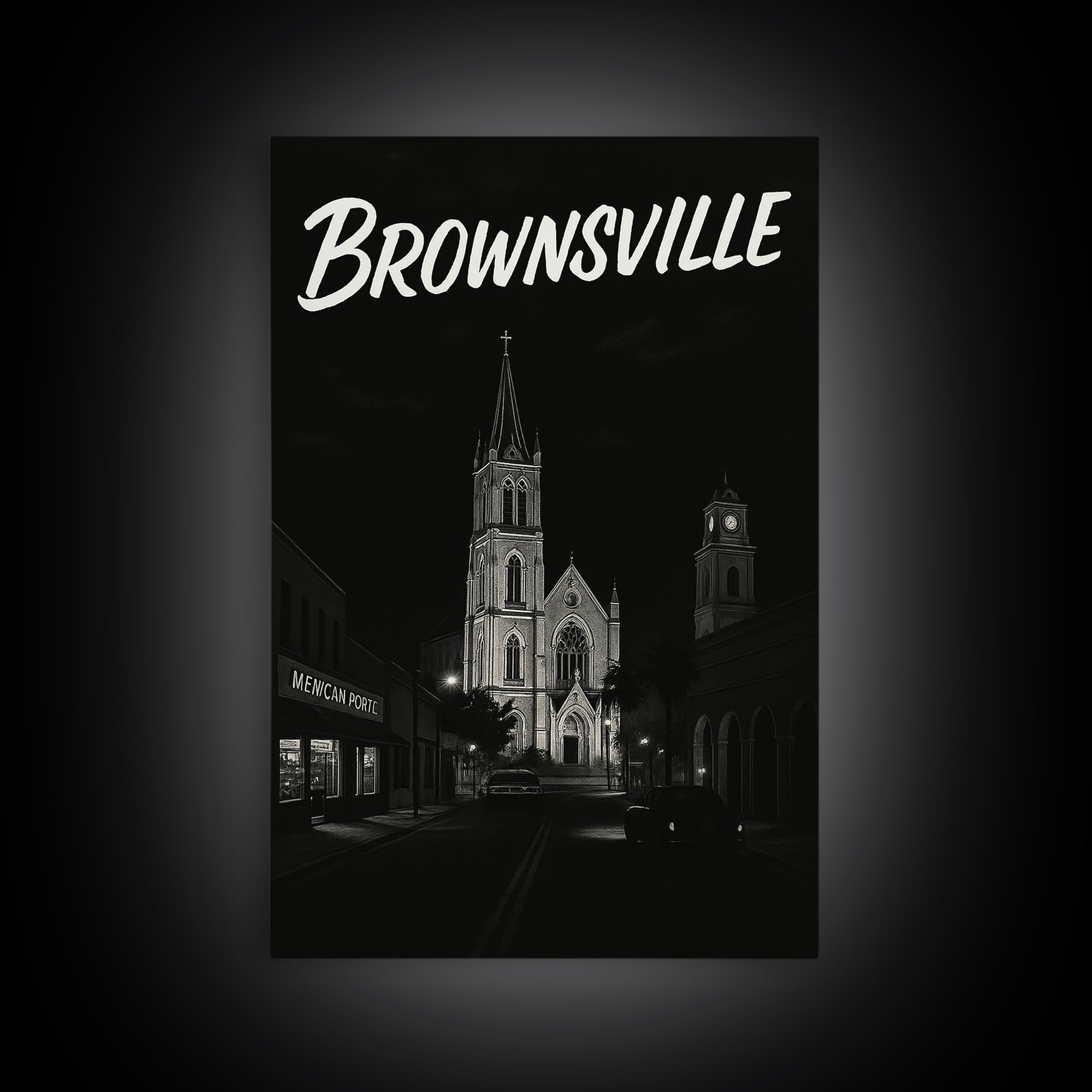 Brownsville Travel Poster, Canvas Print, Dark Moody City Wall Art, Brownsville Poster Print, Home Office Decor, Wanderlust Decor