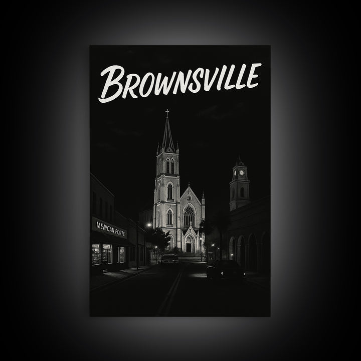 Brownsville Travel Poster, Canvas Print, Dark Moody City Wall Art, Brownsville Poster Print, Home Office Decor, Wanderlust Decor