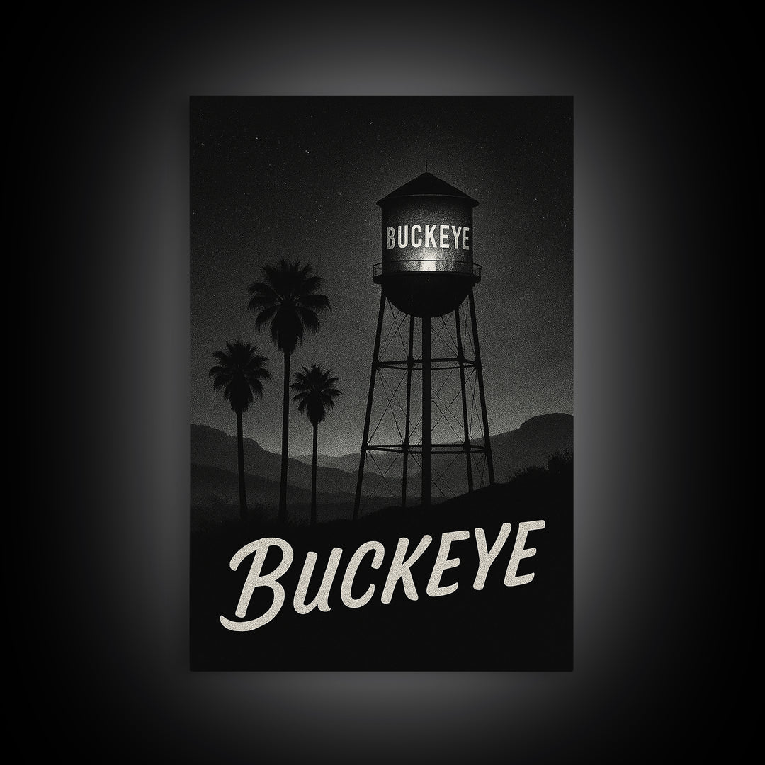 Buckeye Arizona Travel Poster, Framed Canvas Print, Black And White Travel Art, Buckeye Art Print, Travel Wall Decor, Home Office Decor