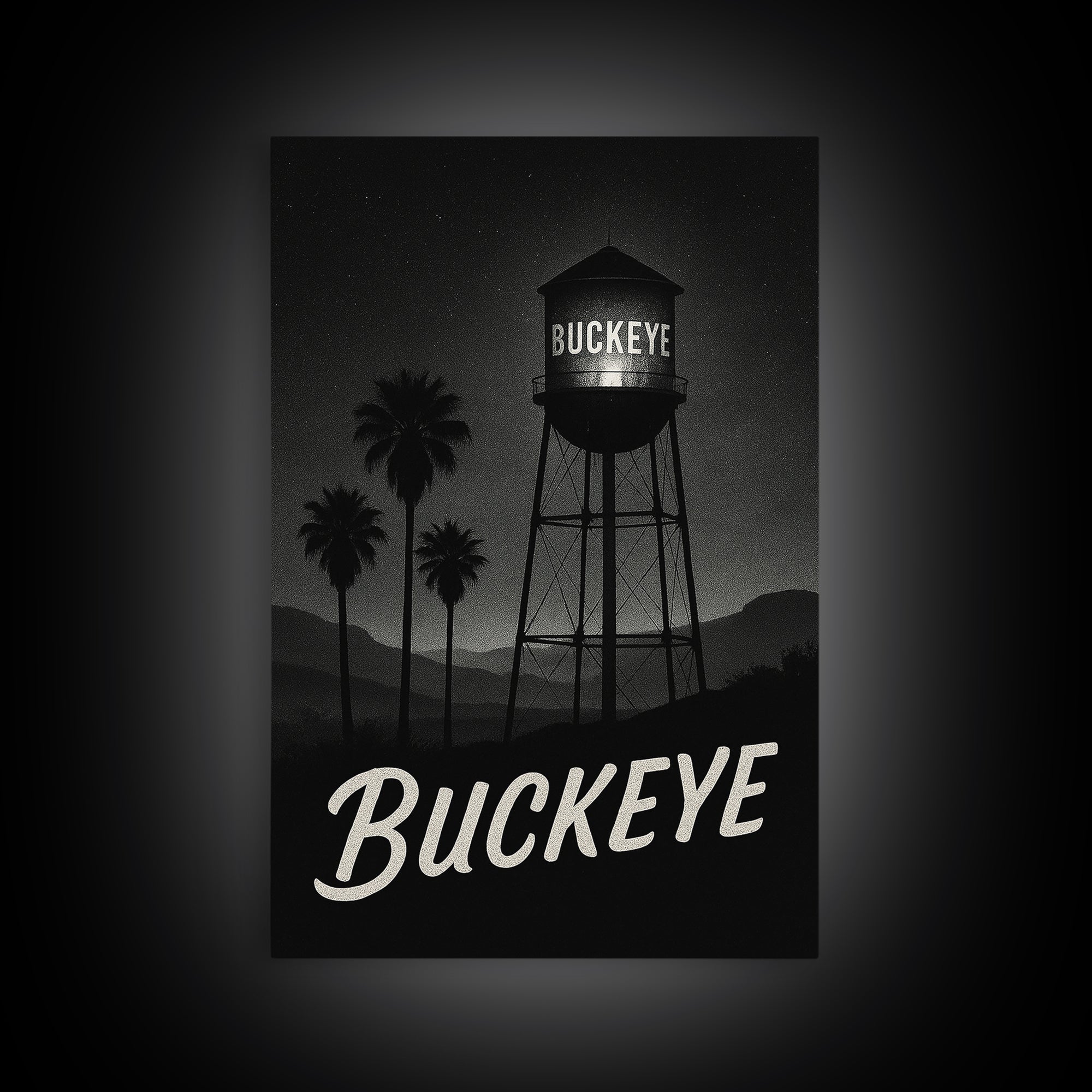 Buckeye Arizona Travel Poster, Framed Canvas Print, Black And White Travel Art, Buckeye Art Print, Travel Wall Decor, Home Office Decor