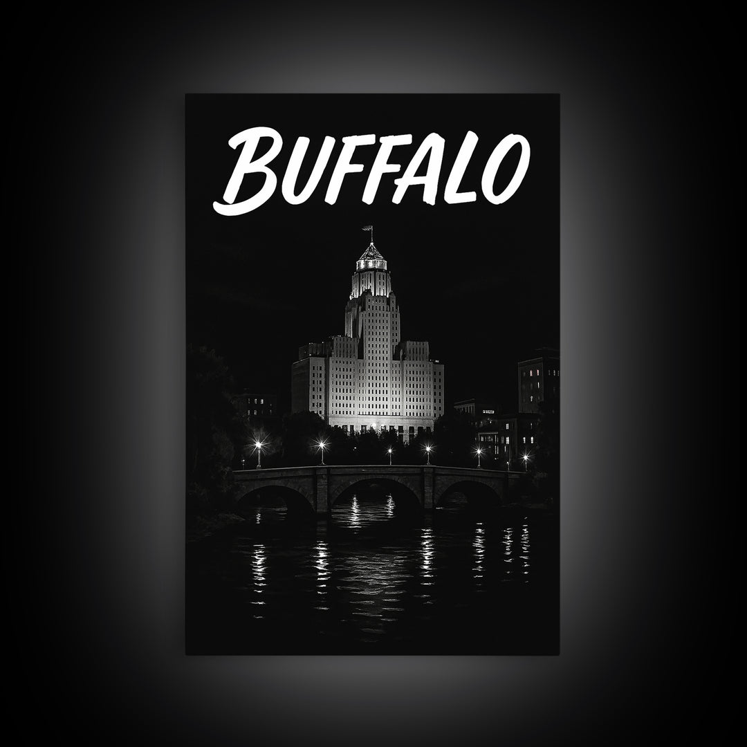 Buffalo Travel Poster, Canvas Print, Black And White Travel Art, Buffalo Poster Print, Travel Poster Art, Travel Poster Set, Travel Print