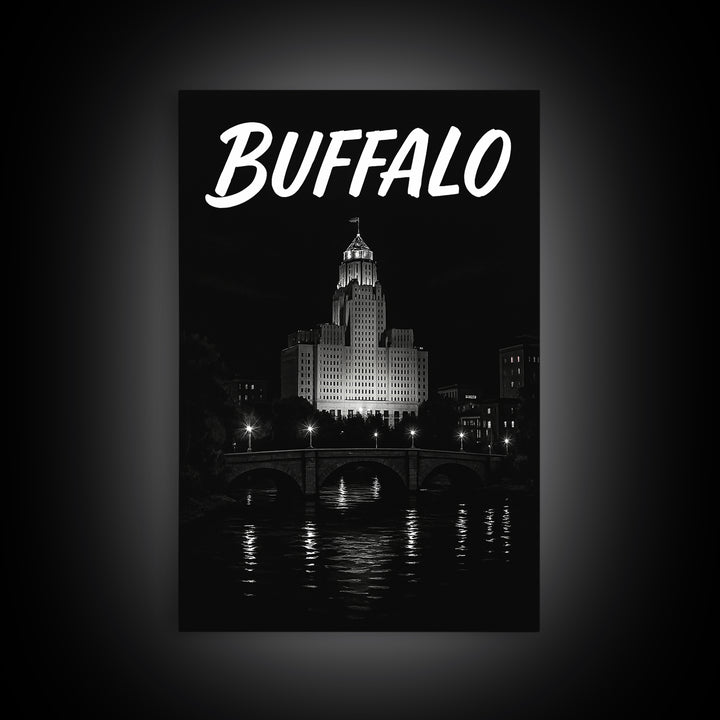 Buffalo Travel Poster, Canvas Print, Black And White Travel Art, Buffalo Poster Print, Travel Poster Art, Travel Poster Set, Travel Print