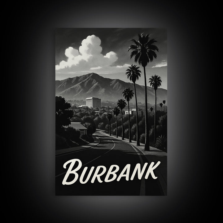 Burbank Travel Poster, Framed Canvas Print, Night Street Poster Art, Burbank City Art, Gift For Travelers, Eclectic Wall Decor