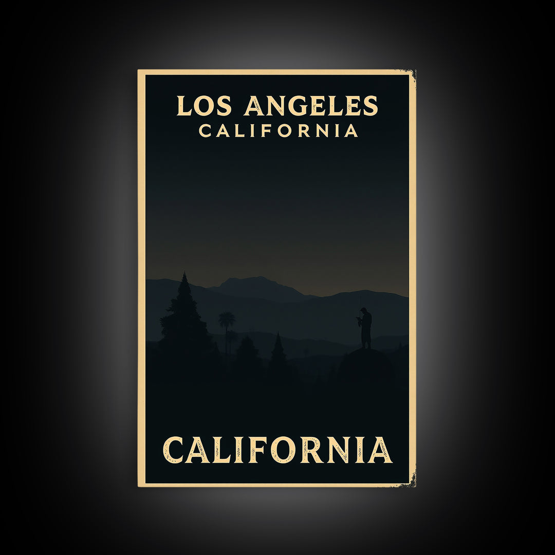 California Travel Poster, Framed Canvas Print, Night Street Poster Art, California Poster Print, Eclectic Wall Decor, City Art Print