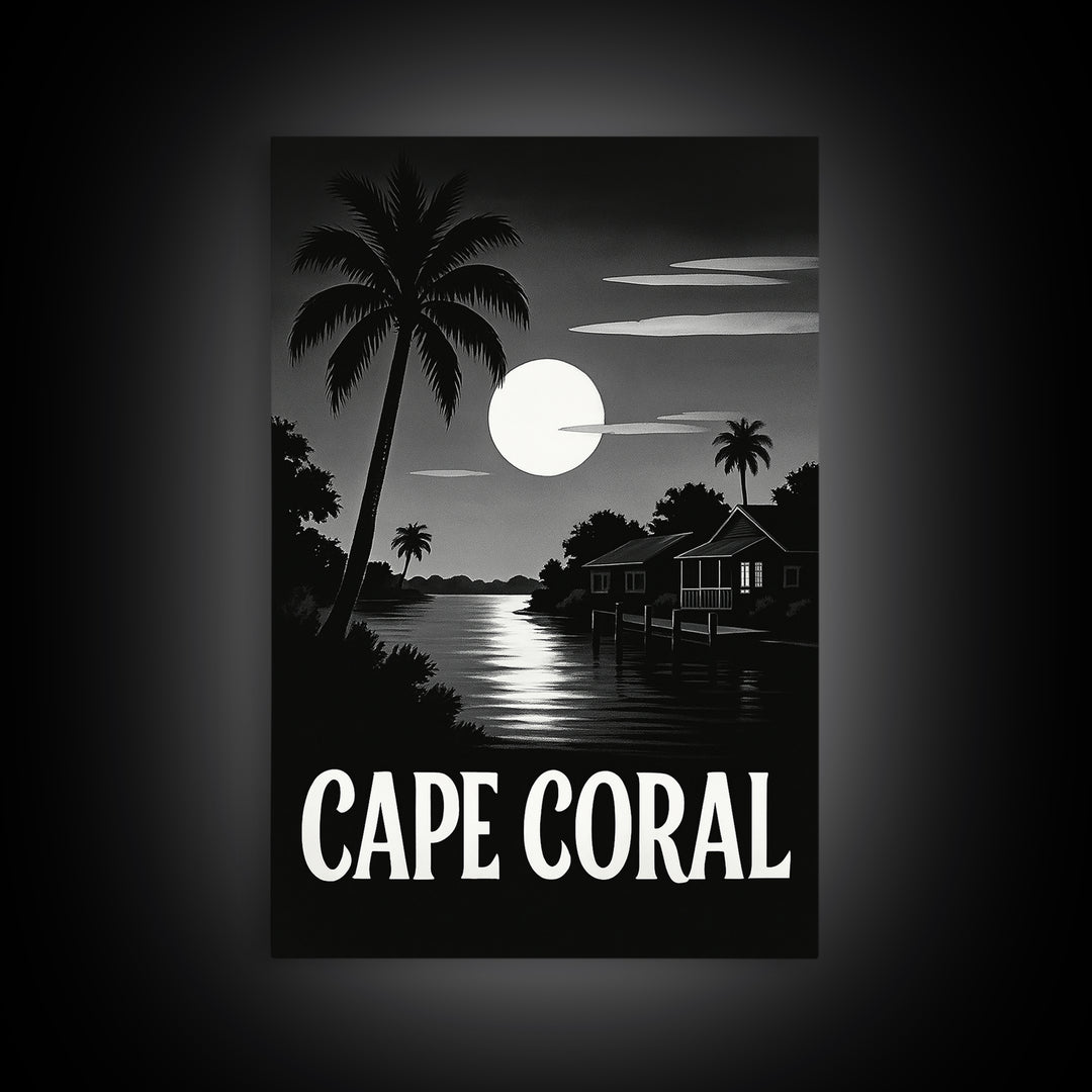Cape Coral Travel Poster, Canvas Print, Dark Moody City Wall Art, Cape Coral Travel Art, Travel Art Print, Home Office Decor, Art Print