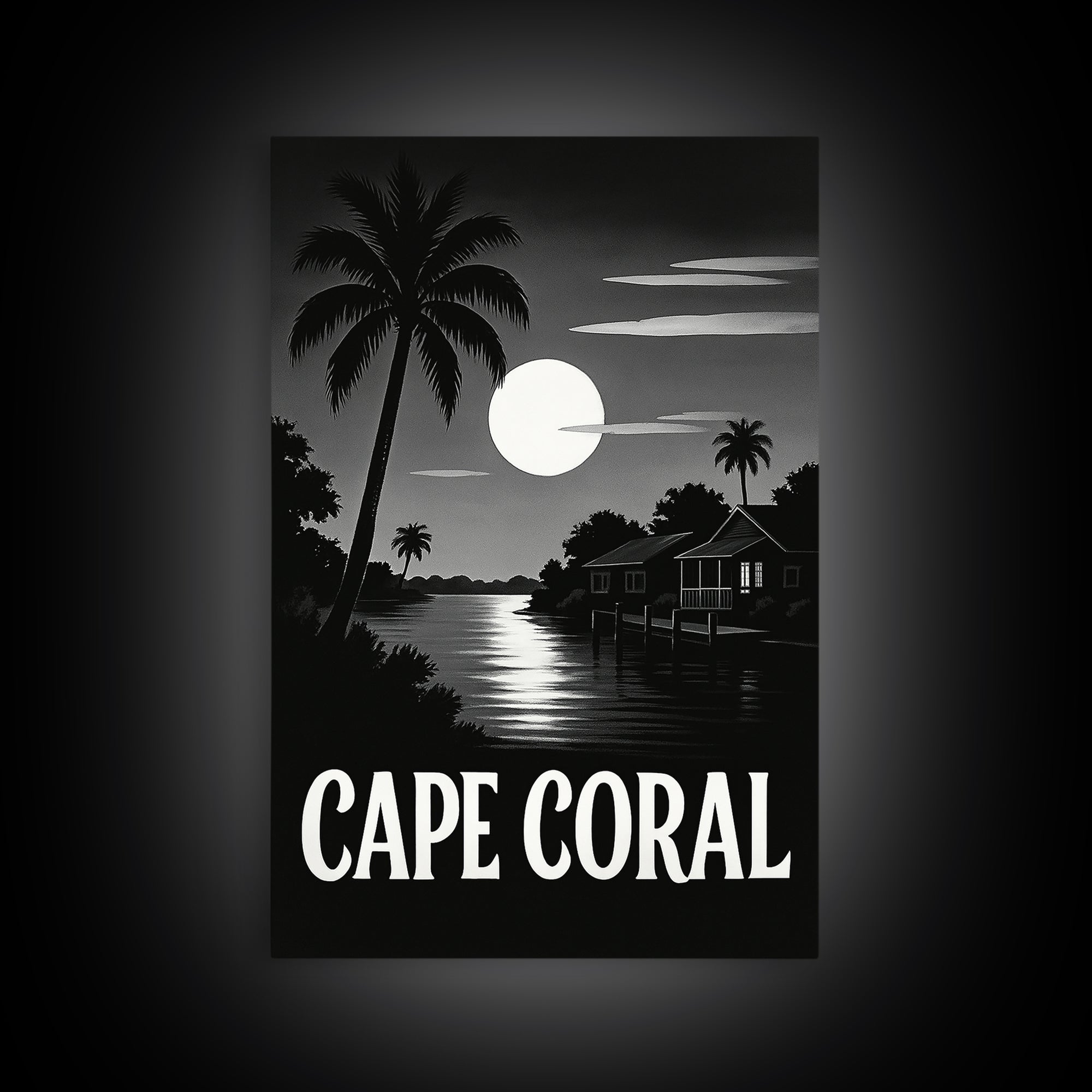 Cape Coral Travel Poster, Canvas Print, Dark Moody City Wall Art, Cape Coral Travel Art, Travel Art Print, Home Office Decor, Art Print