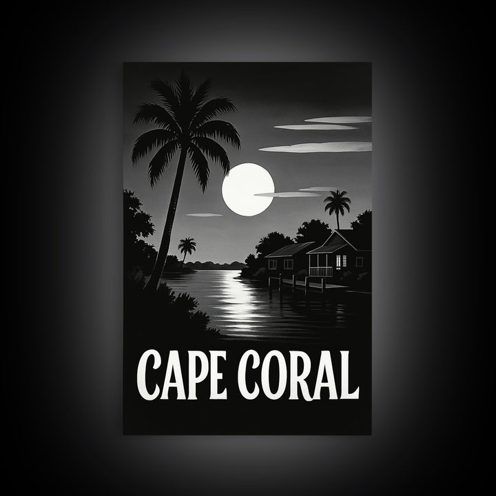 Cape Coral Travel Poster, Canvas Print, Dark Moody City Wall Art, Cape Coral Travel Art, Travel Art Print, Home Office Decor, Art Print