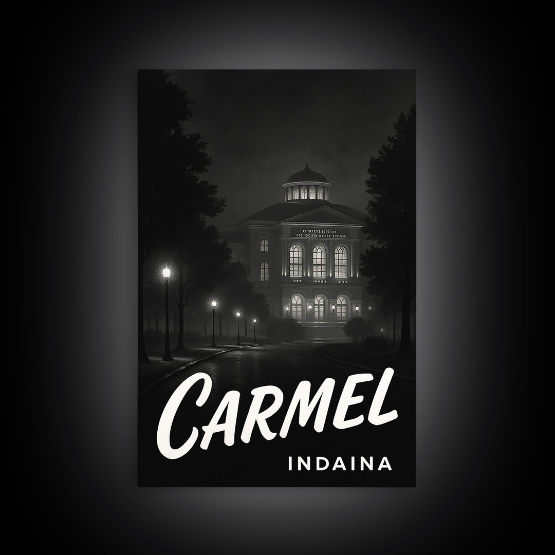 Carmel Indiana Travel Poster, Canvas Print, Vintage Noir Poster Art, Carmel Travel Art, Travel Art, Retro Travel Print, Mid Century Wall Art