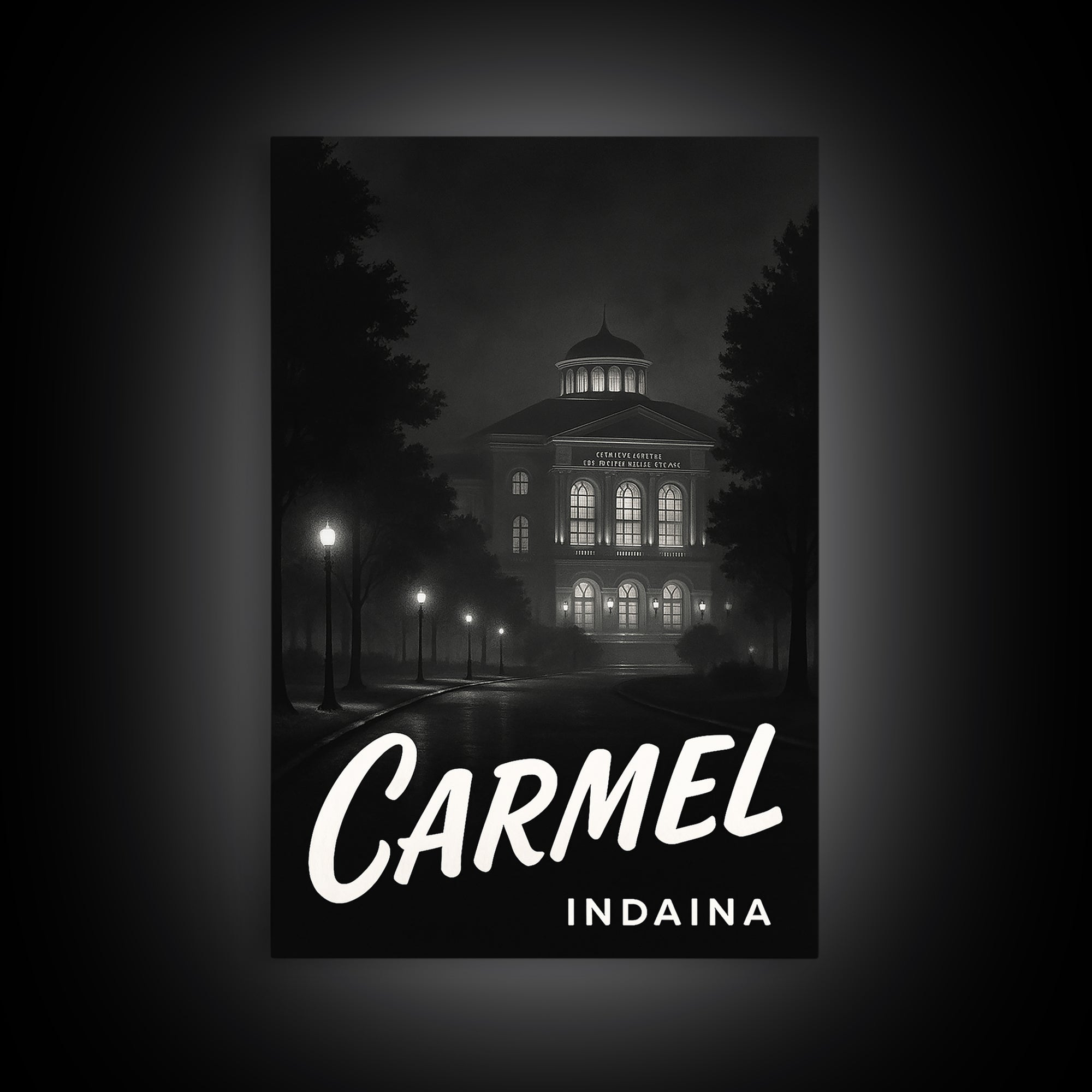 Carmel Indiana Travel Poster, Canvas Print, Vintage Noir Poster Art, Carmel Travel Art, Travel Art, Retro Travel Print, Mid Century Wall Art