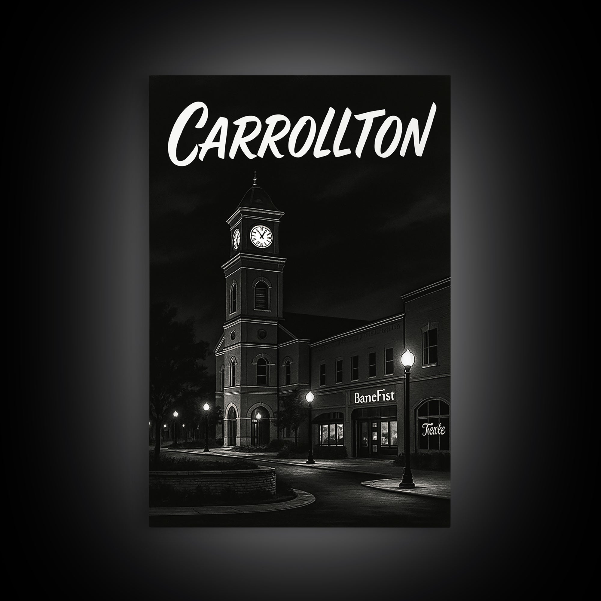 Carrollton Texas Travel Poster, Framed Canvas Print, Night Street Poster Art, Carrollton Art Print, Fine Art Print, Eclectic Wall Decor