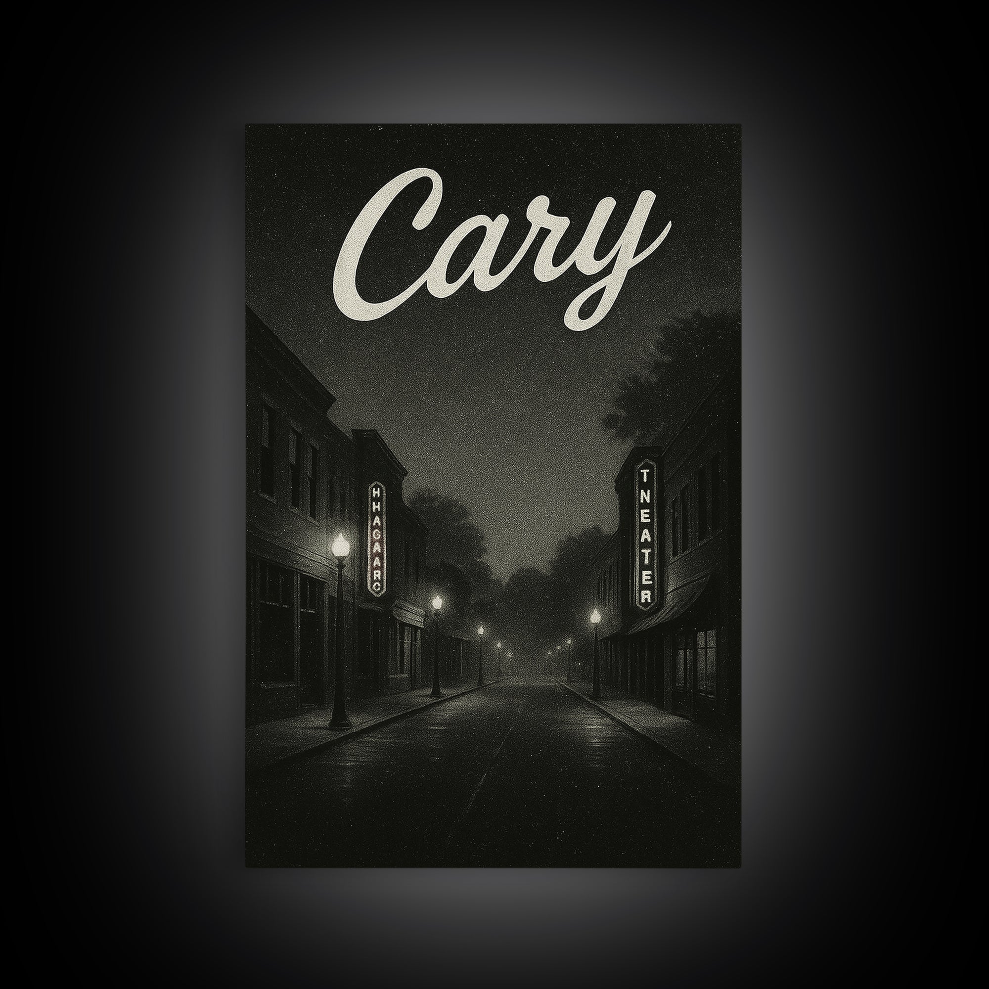 Cary North Carolina Travel Poster, Canvas Print, Dark Moody City Wall Art, Cary Print, Travel Poster Set, Travel Art Print
